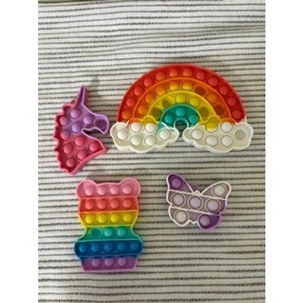 Rainbow Pop Fidget Toy Set 4pc Unicorn Butterfly Bear Silicone Sensory Toys